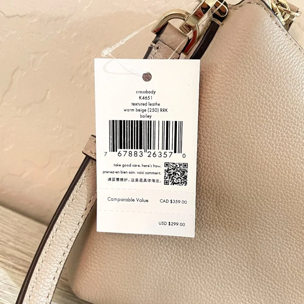 New Kate Spade Bailey Crossbody Bag Warm Beige Leather NWT
